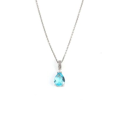 Damen Halskette aus 925er Sterlingsilber mit Aquamarin-Stein im Tropfendesign