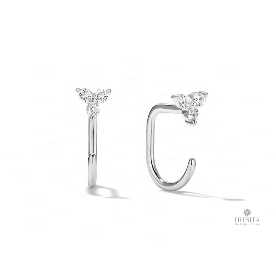 14k Gold 0.070 Ct. Stay Close Trinity Hoop Earrings ? Elegant & Timeless Design - Picture 10 of 10
