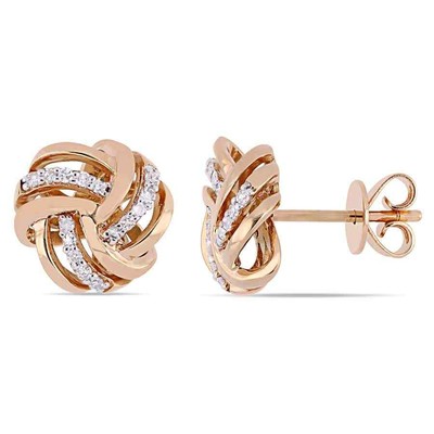 Pre-owned Amour 1/6 Ct Tw Diamond Knot Stud Earrings In 14k Rose Gold
