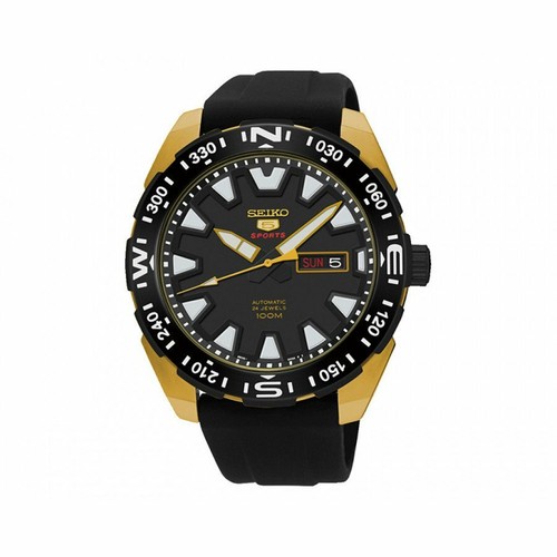 Pre-owned Seiko Gold Sports Automatic Black Face With Rubber Buckle Srp750j1 Us4