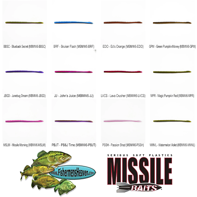 Missile Baits Magic Worm (MBMW6) by RoboWorm Any 12 Colors Mini