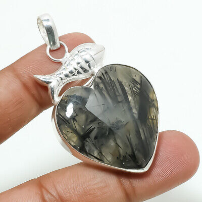 Black Rutile Gemstone Handmade Halloween Gift New Jewelry Pendant 2.30" MXP-5924