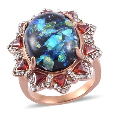 NIB $69.99 Size 8 Lab Opal, Red & White Austrian Crystal Ring H-6
