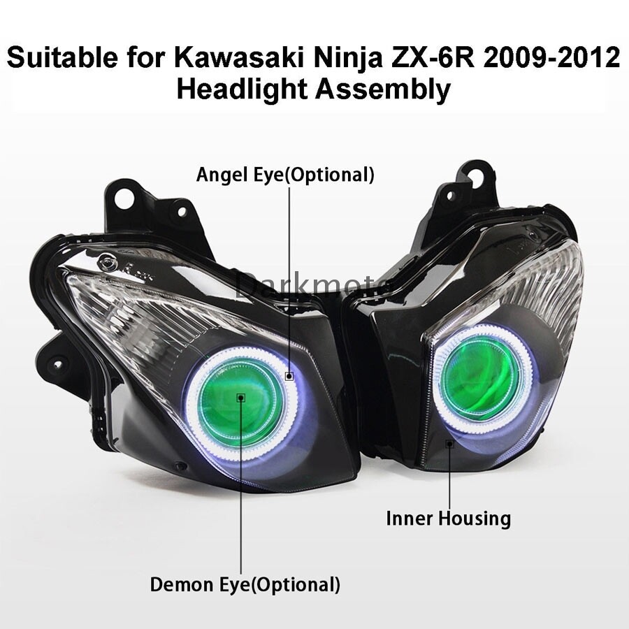 Green Devil White Angel Eyes Headlight Assembly For Kawasaki Ninja