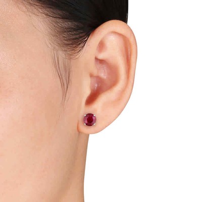 Pre-owned Amour Ruby Stud Earrings In 14k White Gold