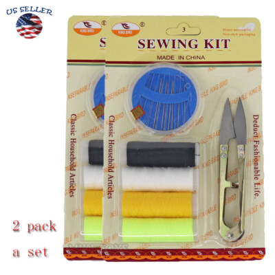 2 Pack Sewing Kit Scissor Thimble Thread Needle Set Brand New