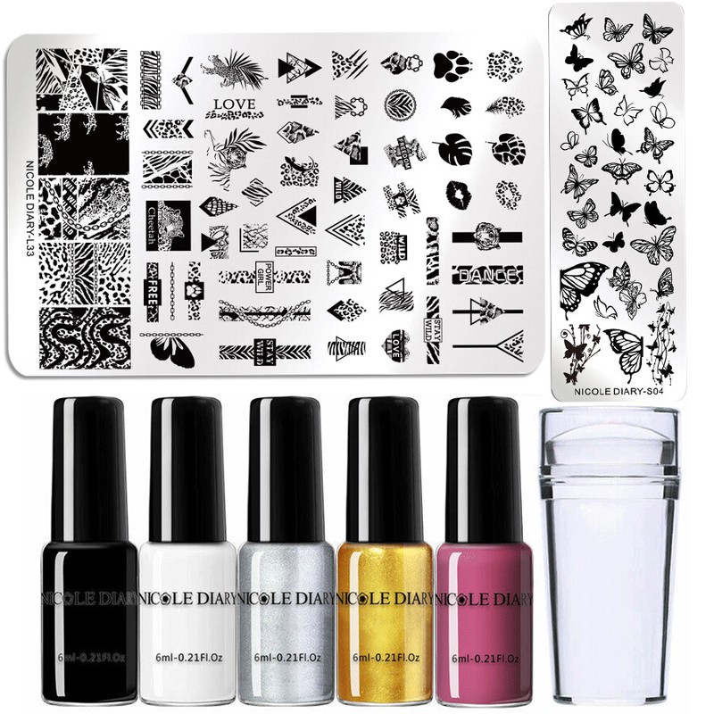 NICOLE DIARY Nail Stamping Kit Stamp Plates Nail Polish w/ Stamper Xmas Gift Set