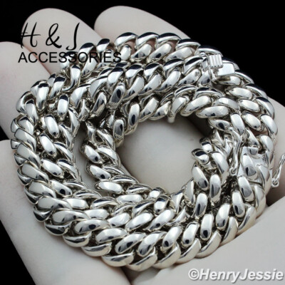 Pre-owned H&j Jewelry 24"men 925 Sterling Silver 7.5mm Plain Miami Cuban Curb Chain Necklaceasn20