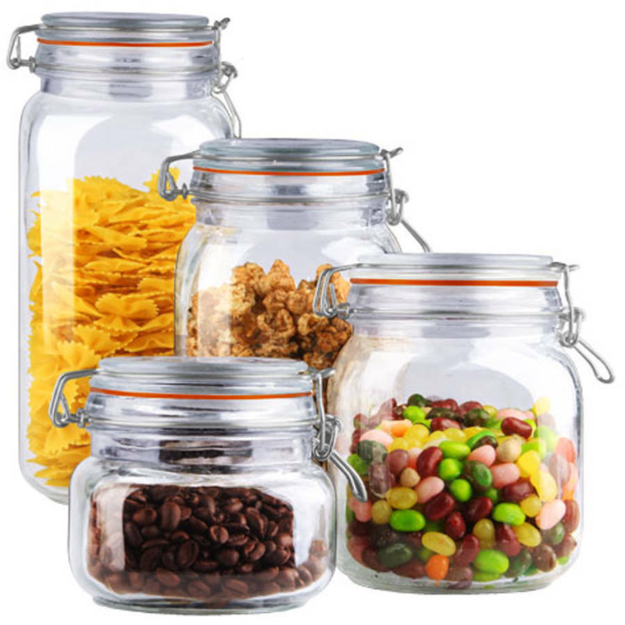 4-Piece Glass Canister Set Food Container Storage Coffee ...