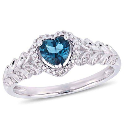 Pre-owned Amour 1/2 Ct Tgw London-blue Topaz And Diamond Halo Heart Ring In 10k White Gold In Check Description
