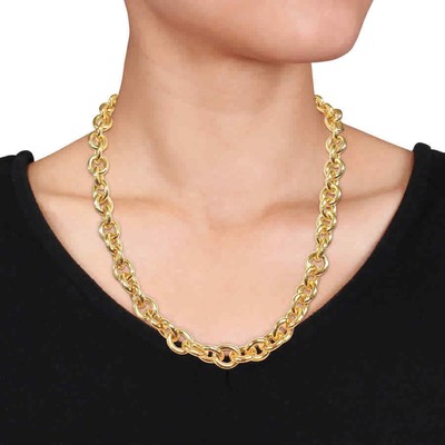 Pre-owned Amour 24 Inch Oval Link Necklace In Yellow Plated Sterling Silver