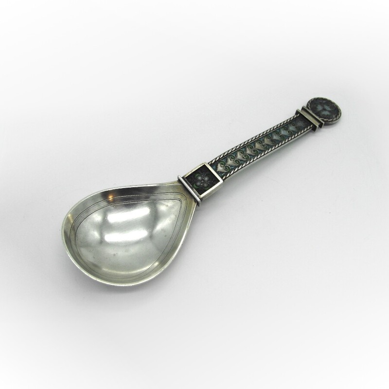 Plique A Jour Enamel Serving Spoon 950 Sterling Silver Norway