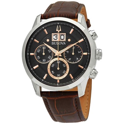 Мужские часы Bulova Sutton с хронографом и черным циферблатом 96B311