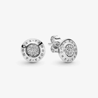 New Authentic Pandora Logo Signature Stud Earrings 290559CZ