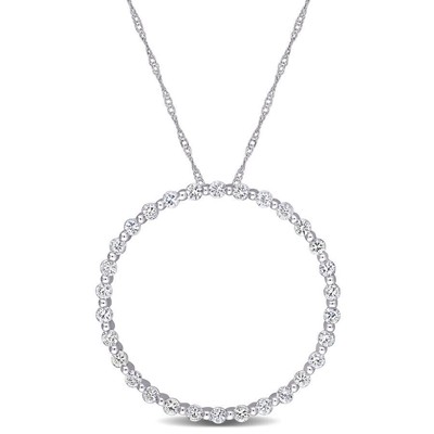 Pre-owned Amour 1 1/2 Ct Tgw White Sapphire Circle Of Life Pendant With Chain In 10k White
