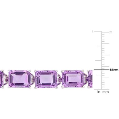 Pre-owned Amour 45 Ct Tgw Emerald-cut Amethyst Tennis Bracelet In Sterling Silver In Purple