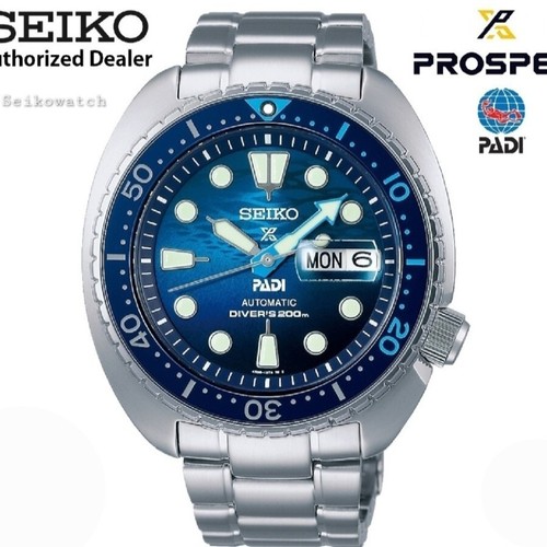 Pre-owned Seiko Prospex Srpk01k1 Padi King Turtle Padi Great Blue Dial 45mm Watch Srpk01