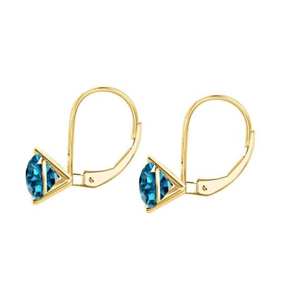 Pre-owned Maulijewels 1/2 Carat Blue Diamond Women's Three Prong Set Martini Leverback In Yellow