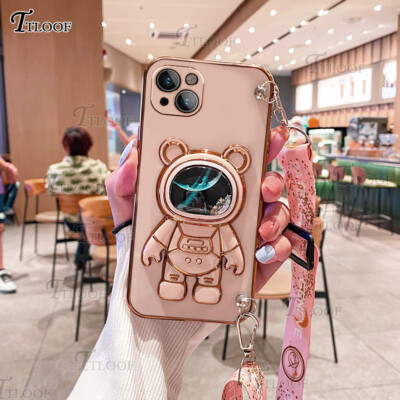 For iPhone Samsung Huawei Honor Crossbody Quicksand Space Bear Holder Phone Case