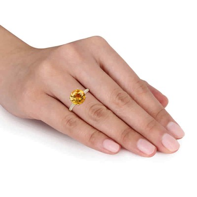 Pre-owned Amour 3 1/3 Ct Tgw Citrine And 1/5 Ct Tw Diamond Beaded Ring In 14k Yellow Gold