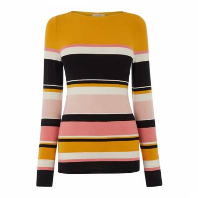 Ladies Oasis Natural Multi Stripe Boat Neck Top  S-UK 10, M-UK 12, L-UK 14-16. 