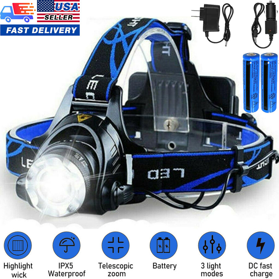 1200000lm Super Bright LED Headlamp USB Rechargeable Headlig