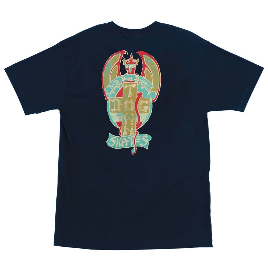 Dogtown Jim Muir DISTRESSED RED DOG LOGO Skateboard T Shirt NAVY MEDIUM