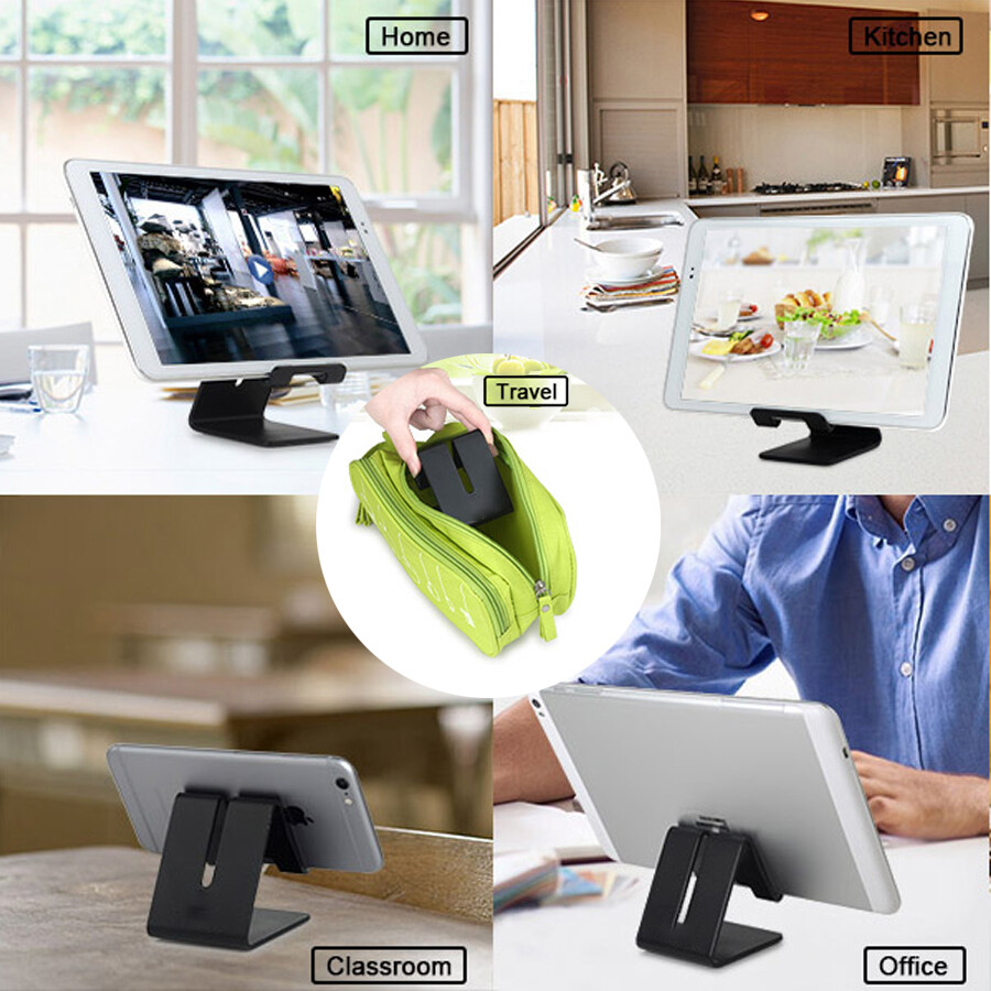 Alu Cell Phone Desktop Stand Desk Holder Mount Cradle For iPhone Samsung Black