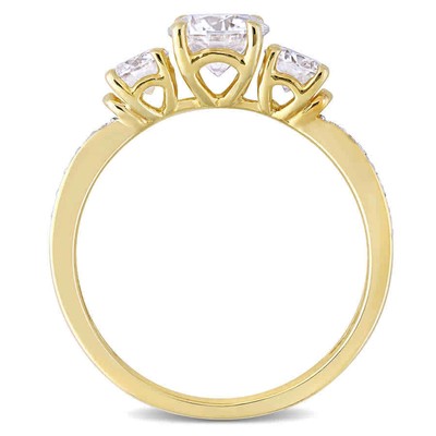 Pre-owned Amour 1 3/8 Ct Dew Created Moissanite 3-stone Engagement Ring In 10k Yellow Gold