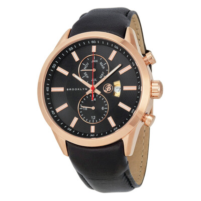 Brooklyn Watch Co. Швейцарские кварцевые мужские часы Fulton с черным циферблатом и черной кожей.