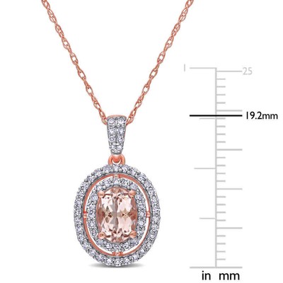 Pre-owned Amour 3/4 Ct Tgw Morganite And 1/3 Ct Tw Diamond Double Halo Pendant With Chain In Pink
