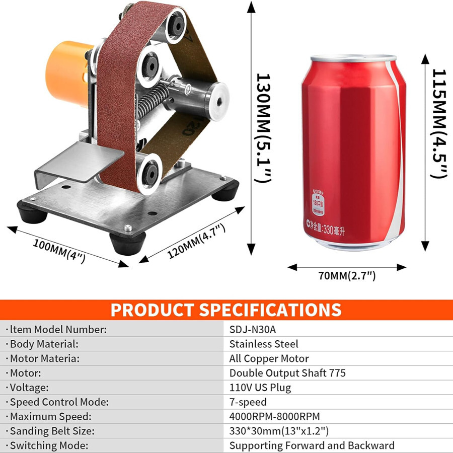 Electric Belt Sander Grinder Polishing Machine Grinding Bench DIY Sharpener Tool