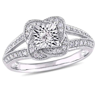 Pre-owned Amour 1/5 Ct Tw Diamond Vintage Split Shank Ring In 10k White Gold
