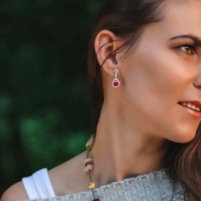 Pre-owned Amour Ruby And 1/3 Ct Tw Diamond Drop Earrings In 14k White Gold