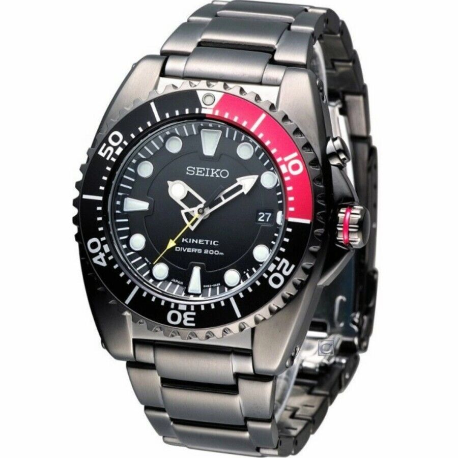 Pre-owned Seiko Ska577p1 Kinetic Diver's 200m Special Edition 5m62-0af0 45mm Black Red B