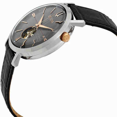 Pre-owned Bulova Classic Automatic Grey Dial Black Leather Men's Watch 98a187