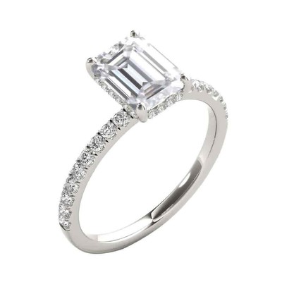 Pre-owned Maulijewels 2.30 Carat Emerald Cut Moissanite And Natural Round Diamond In White