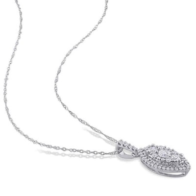 Pre-owned Amour 1/2 Ct Tw Diamond Composite Marquise Shape Halo Drop Pendant With Chain In In White
