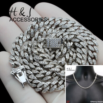 Pre-owned H&j Jewelry 20"men 925 Sterling Silver 6mm Icy Bling Cz Miami Cuban Curb Chain Necklacesn19 In White/colorless