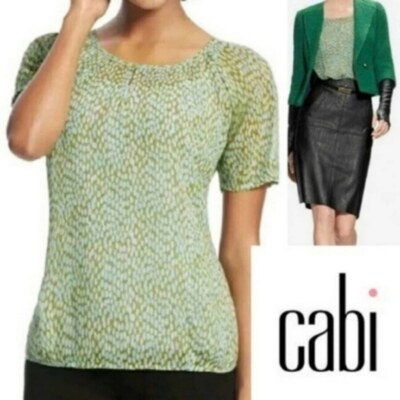 CABI #602 GREEN PEBBLE KEYHOLE BACK Semi-Sheer Top XSMALL