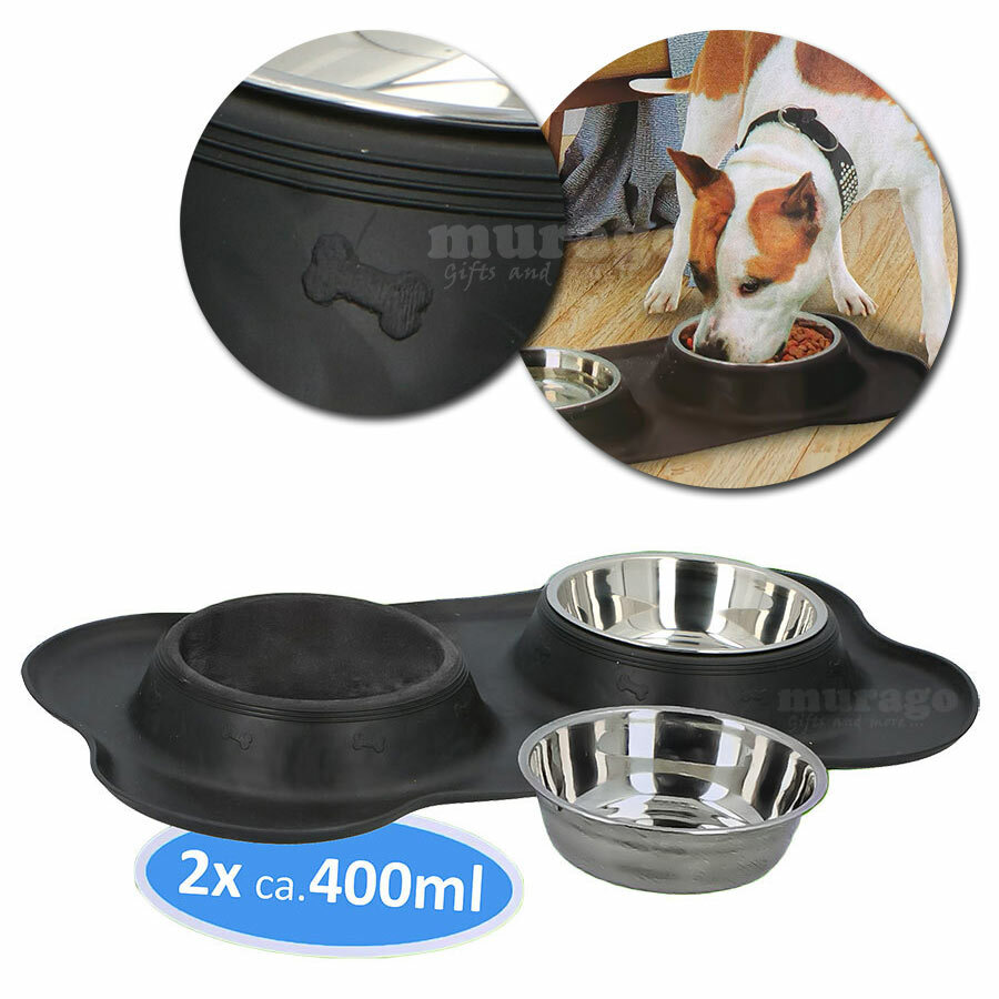 Doppel Futter Napf mit Silikon Unterlage Hunde Katzen Wasser Bar Napf Station 