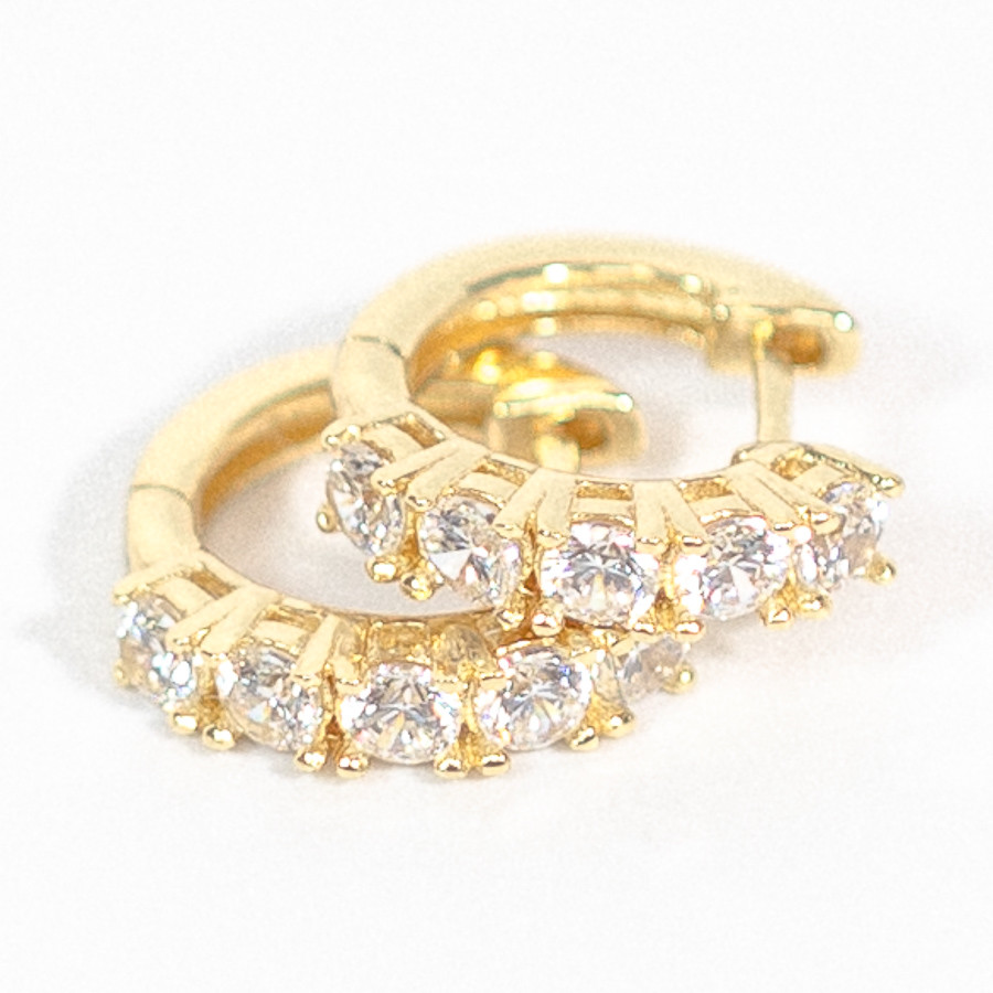 Yellow Gold Plated Iced 925 Sterling cz Solitaire Huggie Hoop Earrings