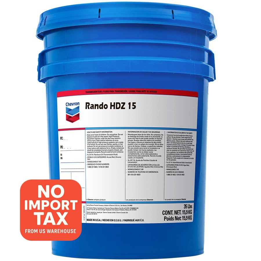 Chevron Rando HDZ 15 Hydraulic Oil Fluid; 1 - 5 Gallon Pail | 273282448