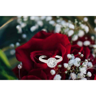 Pre-owned Maulijewels 1.25 Carat Moissanite & Halo Round Diamond Engagement Ring 14k Solid In White