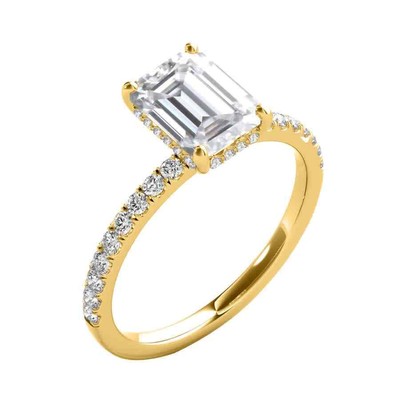 Pre-owned Maulijewels 2.30 Carat Emerald Cut Moissanite And Natural Round Diamond In Yellow
