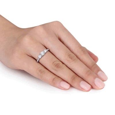 Pre-owned Amour 1 Ct Tdw Diamond Three-stone Engagement Ring In Platinum In White