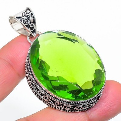 Peridot Oval Shape Gemstone Vintage Pendant Statement Handmade Gift Jewelry 2.3"