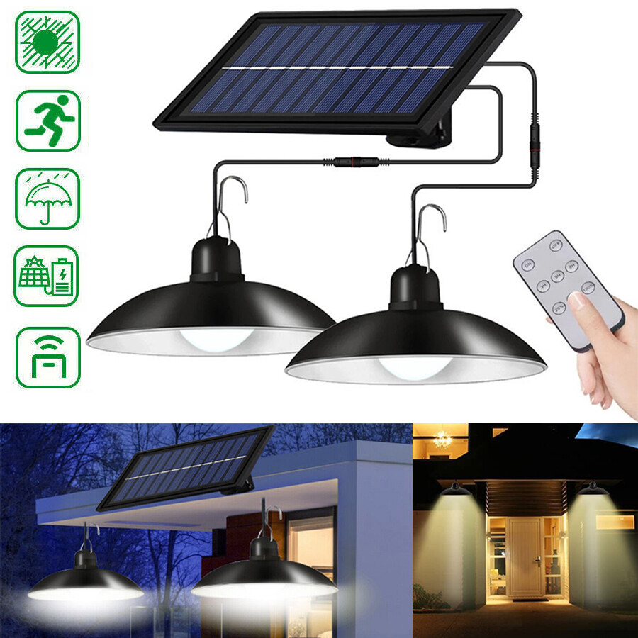 Solar Panel Shed Lights LED Barn Pendant Home Yard Chicken Coop Garage Shed Lamp