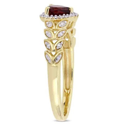 Pre-owned Amour 1/2 Ct Tgw Garnet And Diamond Halo Heart Ring In 10k Yellow Gold In Check Description