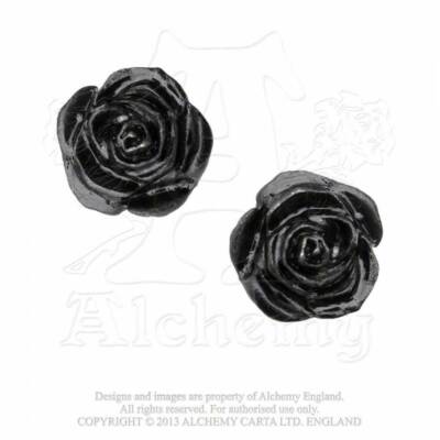 Alchemy Gothic Black Rose Stud Earrings (Pair)   Local Stock   Gothic